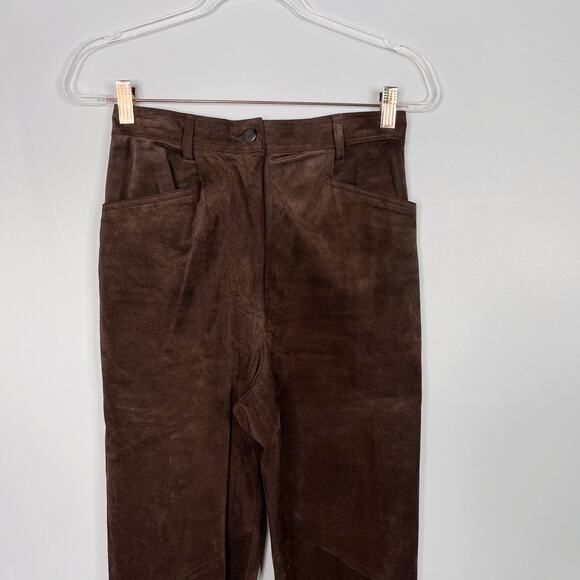 Lord & Taylor Womens 4P Petite Brown Suede Leather High Rise Straight Leg Pants - Picture 3 of 9